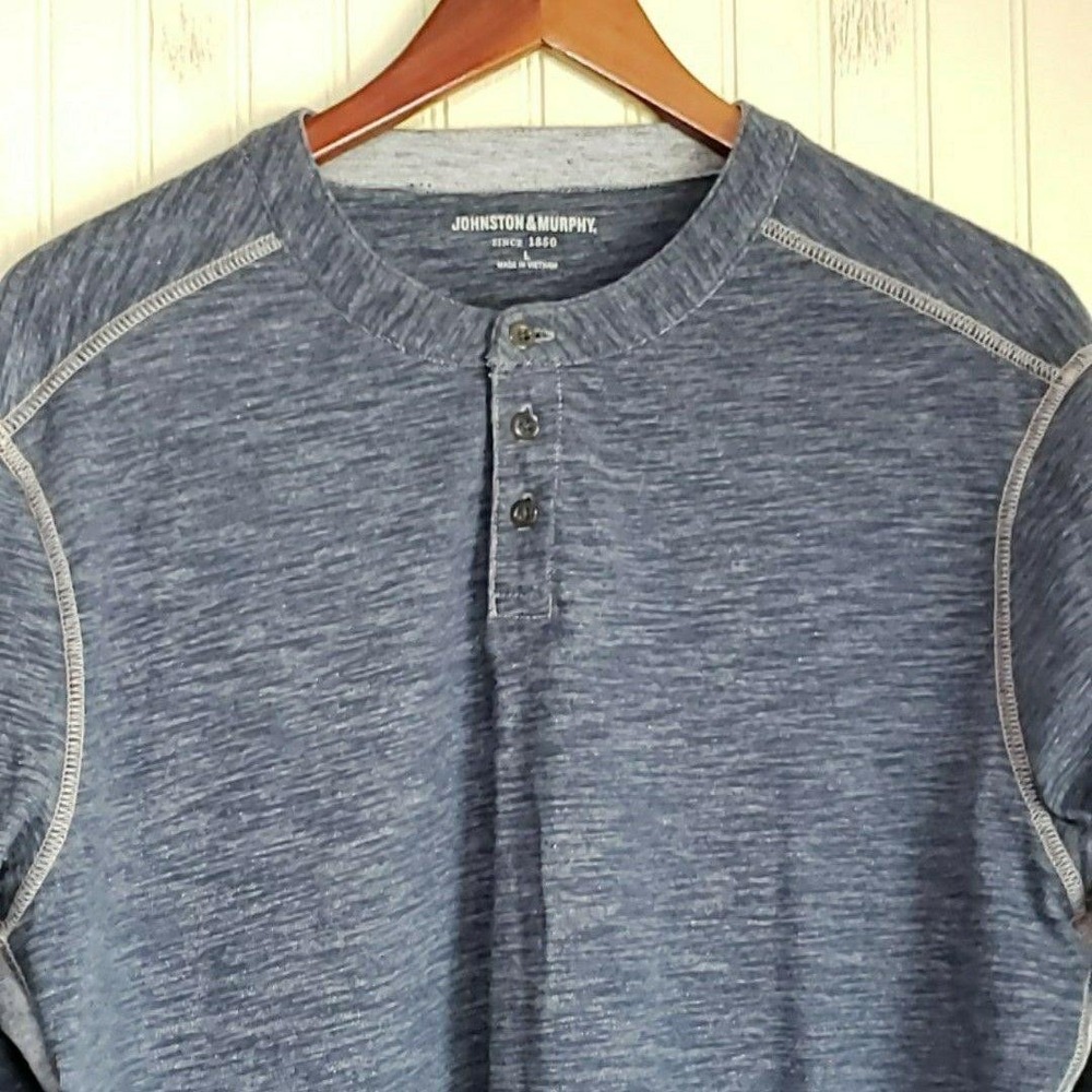 Johnston & Murphy Shirt Mens Large Blue Long Sleeve Henley Tagless Jersey Tee